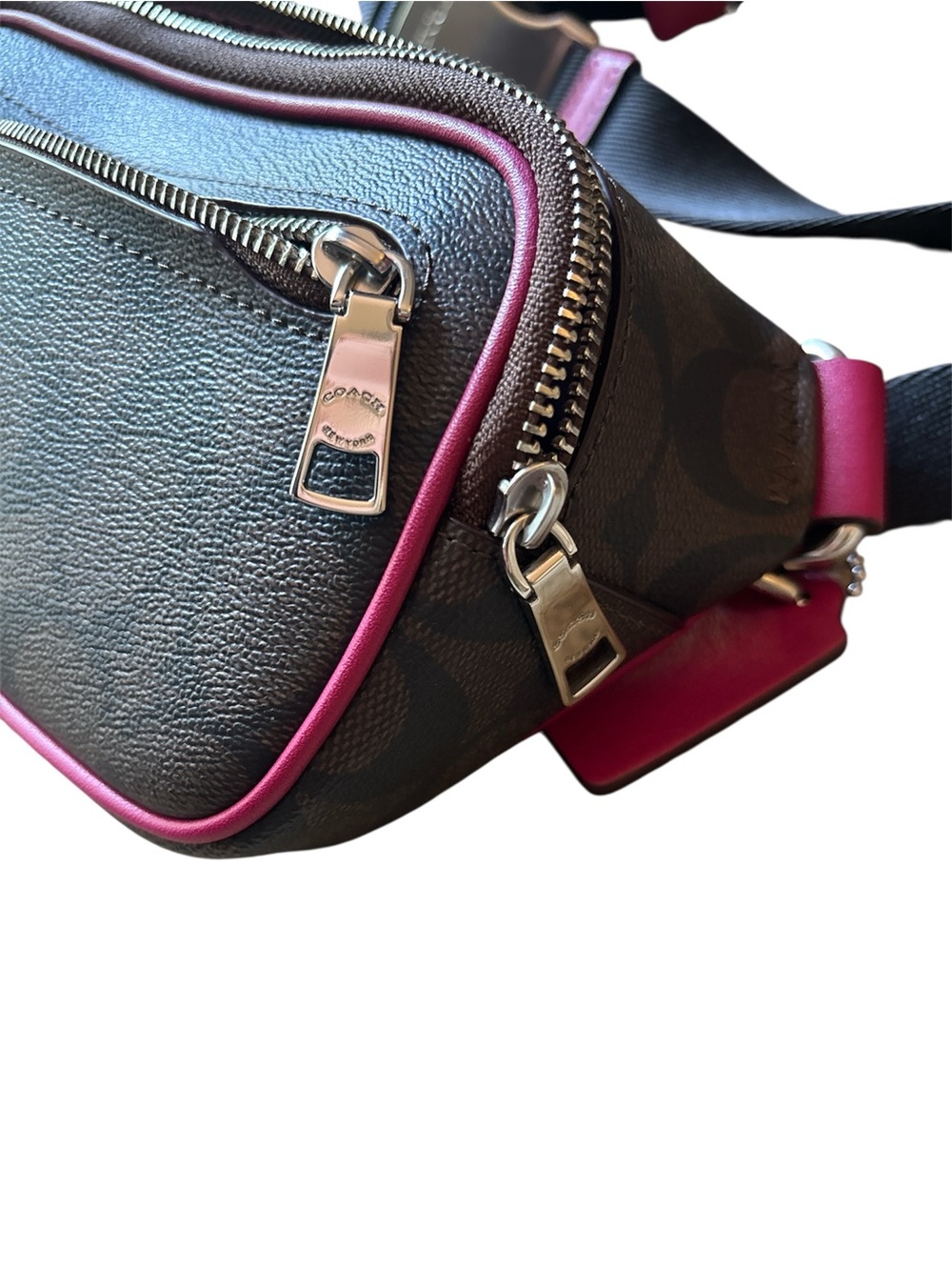 Coach Brown Signature Belt Bag with Hot Pink Leather Accents - Picture 2 of 7